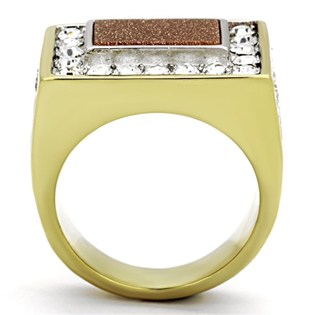 Mens Ring Brown Two Tone Stainless Steel Ring with Synthetic Twinkling in Topaz - Jewelry Store by Erik Rayo