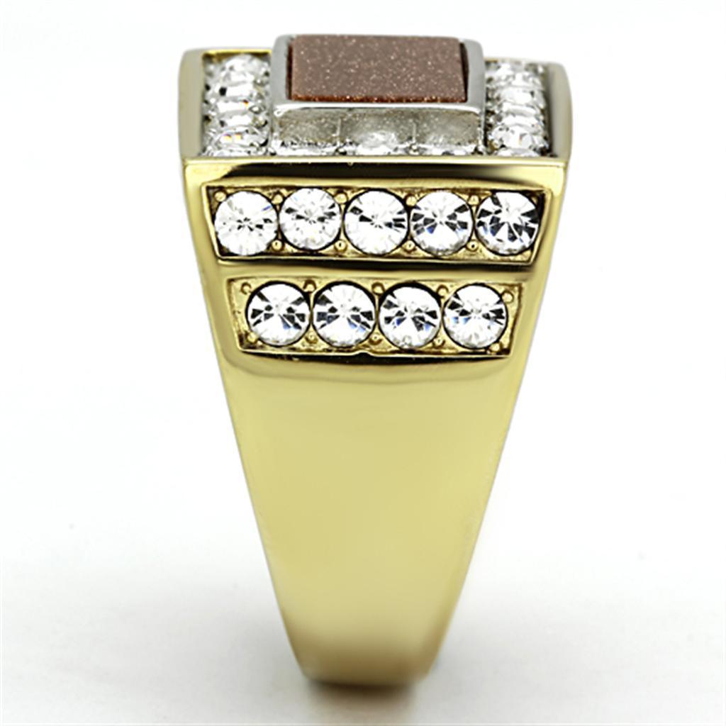 Mens Ring Brown Two Tone Stainless Steel Ring with Synthetic Twinkling in Topaz - Jewelry Store by Erik Rayo