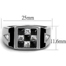 Load image into Gallery viewer, Mens Ring Checkers Silver Black Stainless Steel Ring with AAA Grade CZ in Jet - Jewelry Store by Erik Rayo
