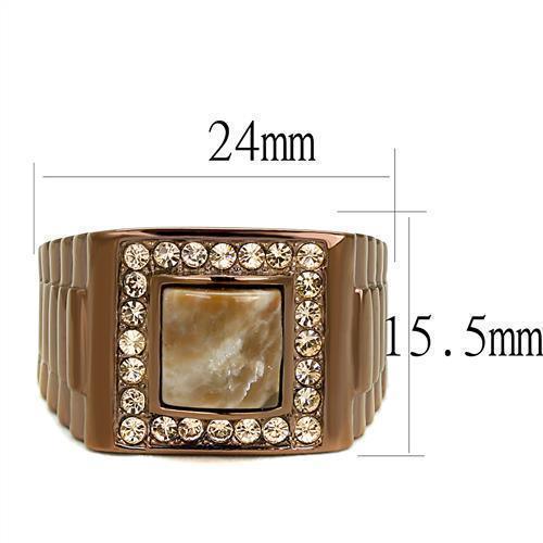 Mens Ring Coffee light Stainless Steel Ring with Semi-Precious Rain Flower Stone in Brown - Jewelry Store by Erik Rayo