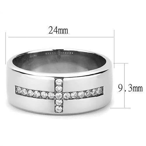 Mens Ring Cross Silver Stainless Steel Ring with AAA Grade CZ in Clear - Jewelry Store by Erik Rayo