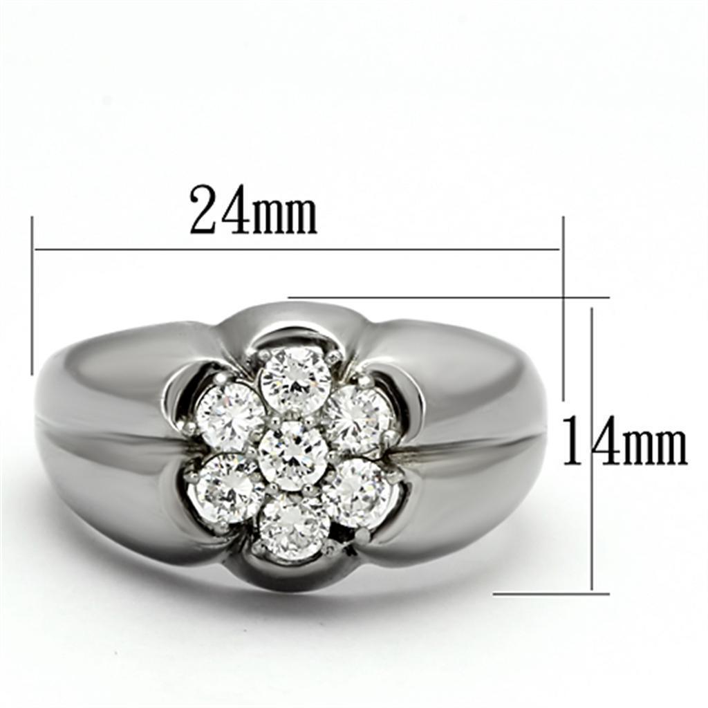 Mens Ring Diamond Flower Stainless Steel Ring with AAA Grade CZ in Clear - Jewelry Store by Erik Rayo