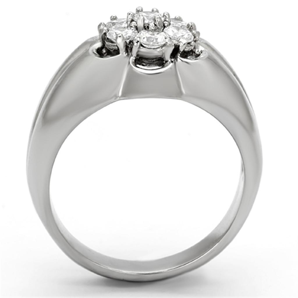 Mens Ring Diamond Flower Stainless Steel Ring with AAA Grade CZ in Clear - Jewelry Store by Erik Rayo