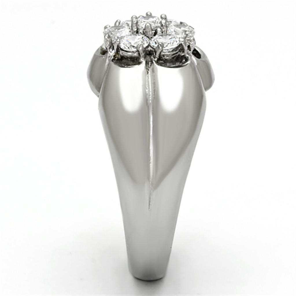 Mens Ring Diamond Flower Stainless Steel Ring with AAA Grade CZ in Clear - Jewelry Store by Erik Rayo