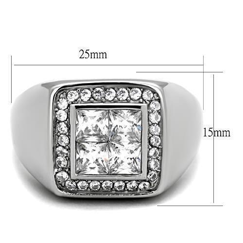 Mens Ring Four Princess Cut Squared Stainless Steel Ring with AAA Grade CZ in Clear - Jewelry Store by Erik Rayo