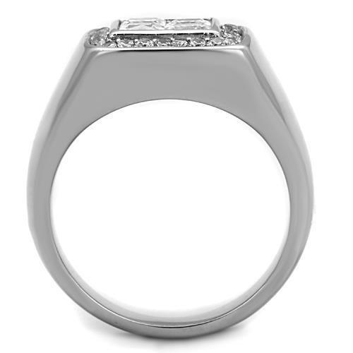 Mens Ring Four Princess Cut Squared Stainless Steel Ring with AAA Grade CZ in Clear - Jewelry Store by Erik Rayo