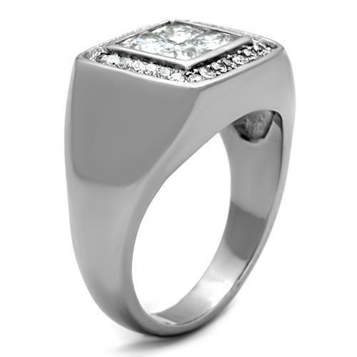 Mens Ring Four Princess Cut Squared Stainless Steel Ring with AAA Grade CZ in Clear - Jewelry Store by Erik Rayo