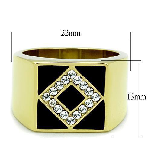 Mens Ring Gold and Black Stainless Steel Ring with Top Grade Crystal in Clear - Jewelry Store by Erik Rayo