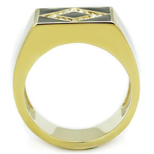 Mens Ring Gold and Black Stainless Steel Ring with Top Grade Crystal in Clear - Jewelry Store by Erik Rayo