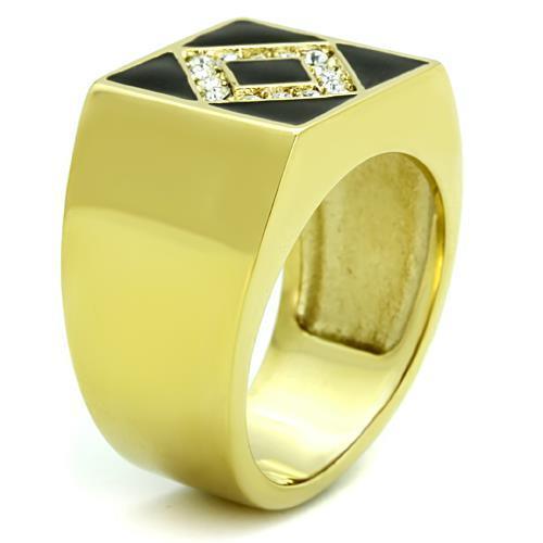 Mens Ring Gold and Black Stainless Steel Ring with Top Grade Crystal in Clear - Jewelry Store by Erik Rayo