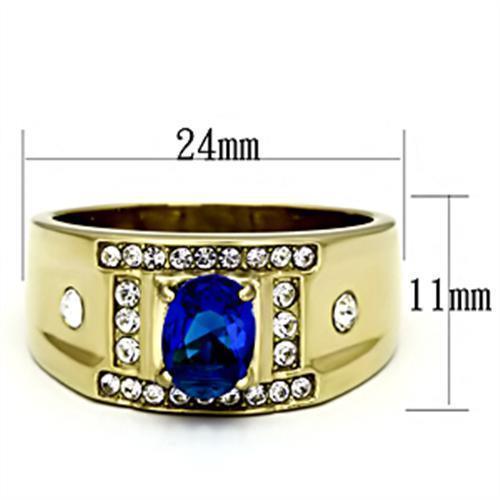 Mens Ring Gold Blue Round Stainless Steel Ring with Synthetic Sapphire in Montana - Jewelry Store by Erik Rayo