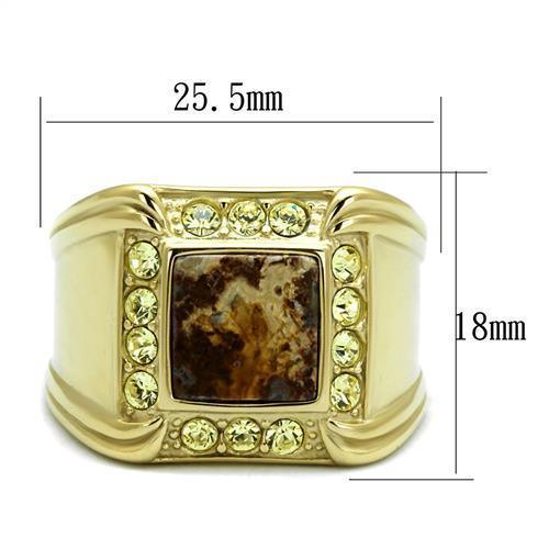 Mens Ring Gold Brown Stainless Steel Ring with Semi-Precious Oligoclase in Smoked Quartz - Jewelry Store by Erik Rayo