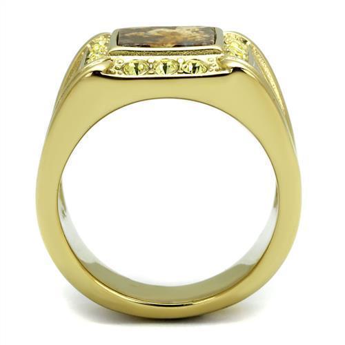 Mens Ring Gold Brown Stainless Steel Ring with Semi-Precious Oligoclase in Smoked Quartz - Jewelry Store by Erik Rayo
