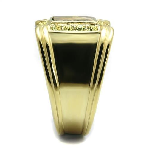 Mens Ring Gold Brown Stainless Steel Ring with Semi-Precious Oligoclase in Smoked Quartz - Jewelry Store by Erik Rayo