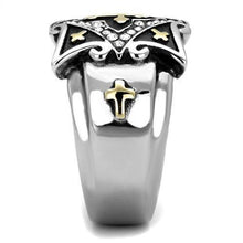 Load image into Gallery viewer, Mens Ring Gold Crosses Stainless Steel Ring with Top Grade Crystal in Clear - Jewelry Store by Erik Rayo
