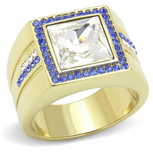 Load image into Gallery viewer, Mens Ring Gold Purple Accents Stainless Steel Ring with Top Grade Crystal in Clear - Jewelry Store by Erik Rayo
