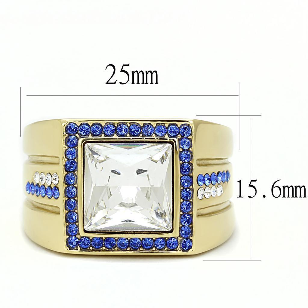 Mens Ring Gold Purple Accents Stainless Steel Ring with Top Grade Crystal in Clear - Jewelry Store by Erik Rayo