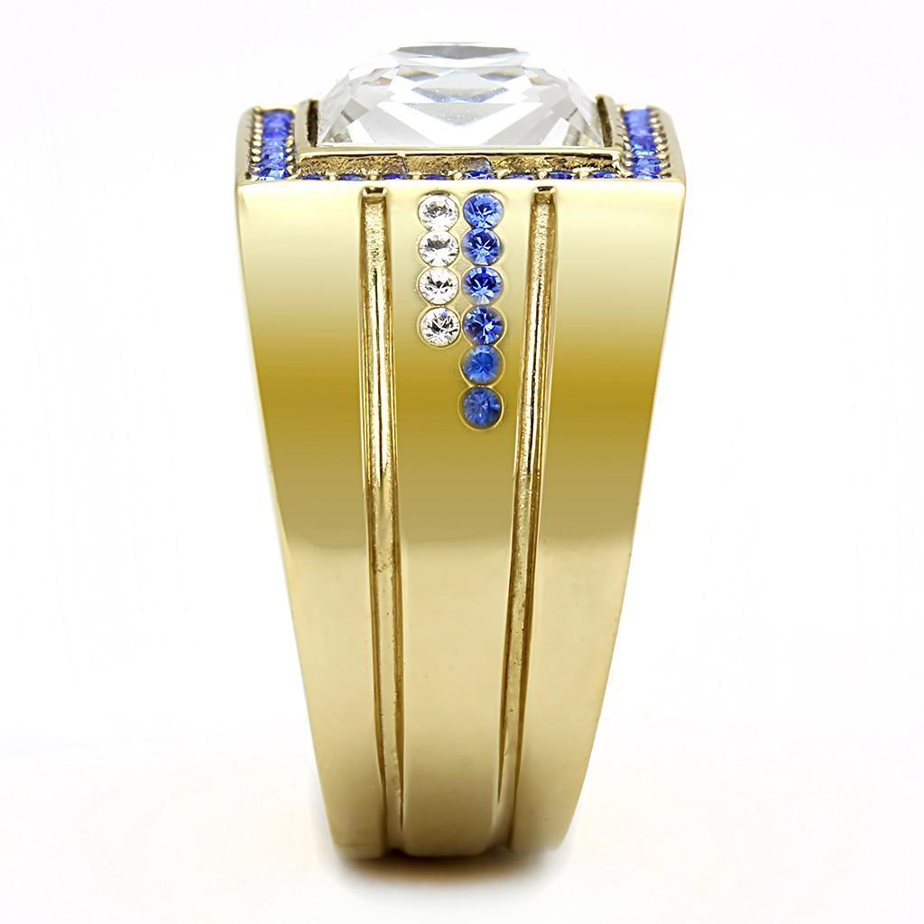Mens Ring Gold Purple Accents Stainless Steel Ring with Top Grade Crystal in Clear - Jewelry Store by Erik Rayo