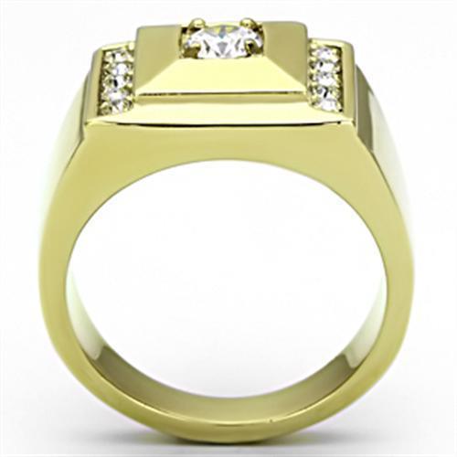 Mens Ring Gold Round Cut Stainless Steel Ring with AAA Grade CZ in Clear - Jewelry Store by Erik Rayo