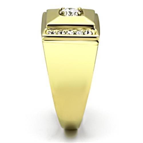 Mens Ring Gold Round Cut Stainless Steel Ring with AAA Grade CZ in Clear - Jewelry Store by Erik Rayo