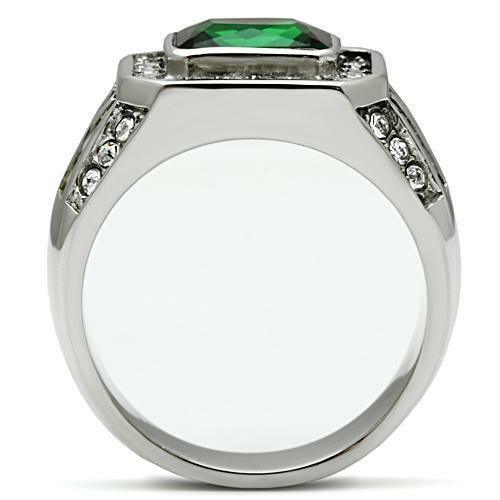 Mens Ring Green Emerald 3.45 Ct Stainless Steel - Jewelry Store by Erik Rayo