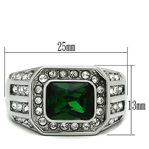 Mens Ring Green Emerald 3.45 Ct Stainless Steel - Jewelry Store by Erik Rayo