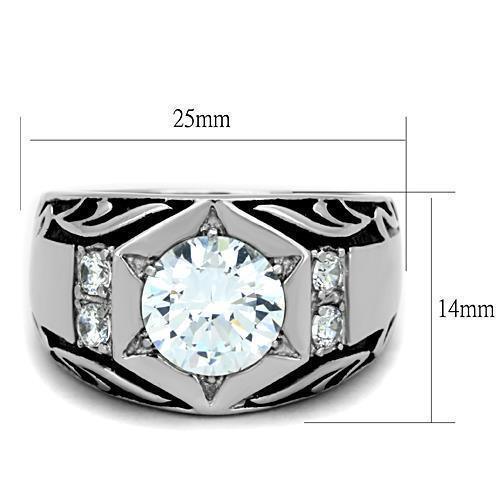 Mens Ring Hexagon Round Syndication Stainless Steel Ring with AAA Grade CZ in Clear - Jewelry Store by Erik Rayo