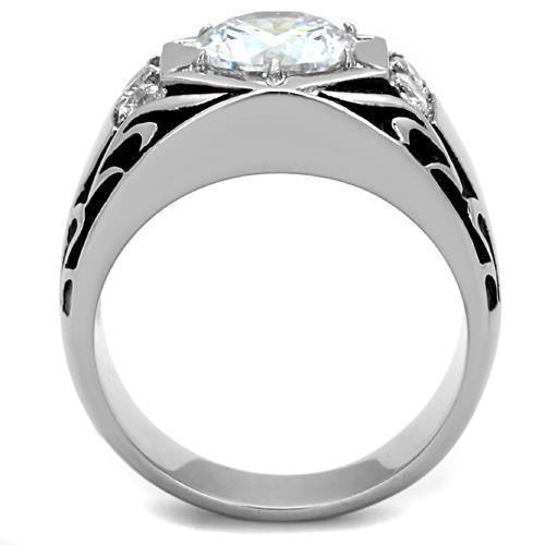 Mens Ring Hexagon Round Syndication Stainless Steel Ring with AAA Grade CZ in Clear - Jewelry Store by Erik Rayo