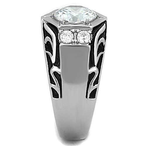 Mens Ring Hexagon Round Syndication Stainless Steel Ring with AAA Grade CZ in Clear - Jewelry Store by Erik Rayo