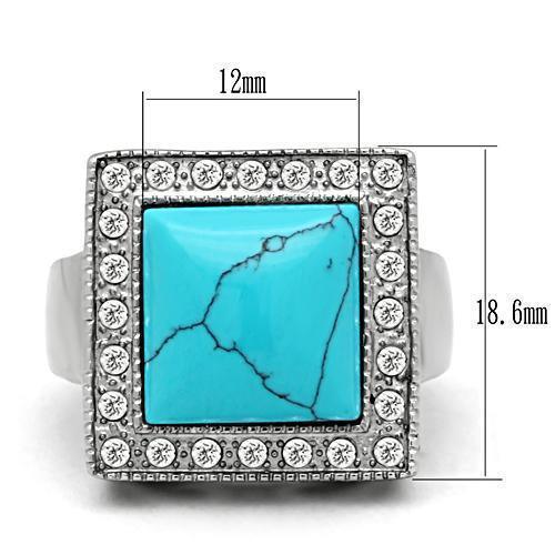 Mens Ring Large Squared Stainless Steel Ring with Synthetic Turquoise in Sea Blue - Jewelry Store by Erik Rayo