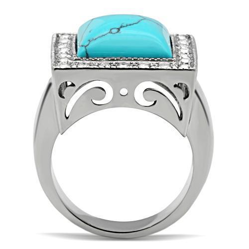Mens Ring Large Squared Stainless Steel Ring with Synthetic Turquoise in Sea Blue - Jewelry Store by Erik Rayo