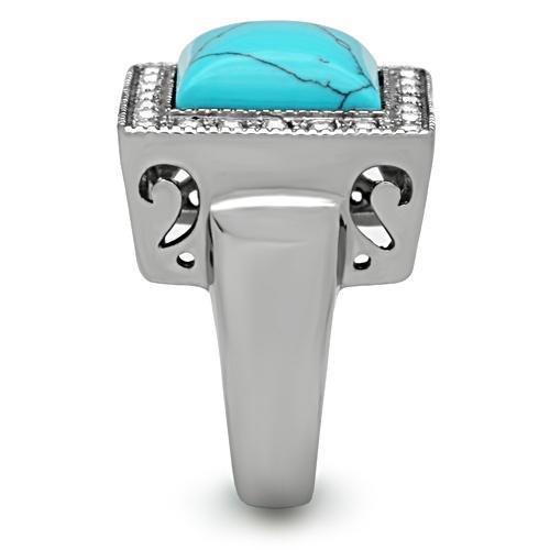 Mens Ring Large Squared Stainless Steel Ring with Synthetic Turquoise in Sea Blue - Jewelry Store by Erik Rayo