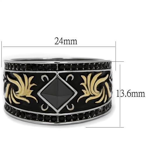 Mens Ring Luxurious Black Diamond wit Gold Design Stainless Steel Ring - Jewelry Store by Erik Rayo
