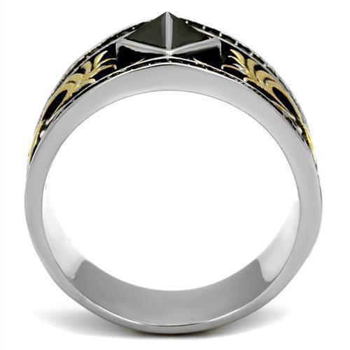 Mens Ring Luxurious Black Diamond wit Gold Design Stainless Steel Ring - Jewelry Store by Erik Rayo