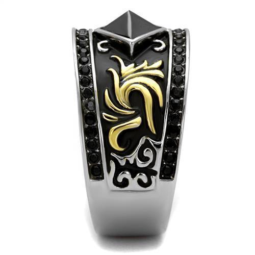 Mens Ring Luxurious Black Diamond wit Gold Design Stainless Steel Ring - Jewelry Store by Erik Rayo
