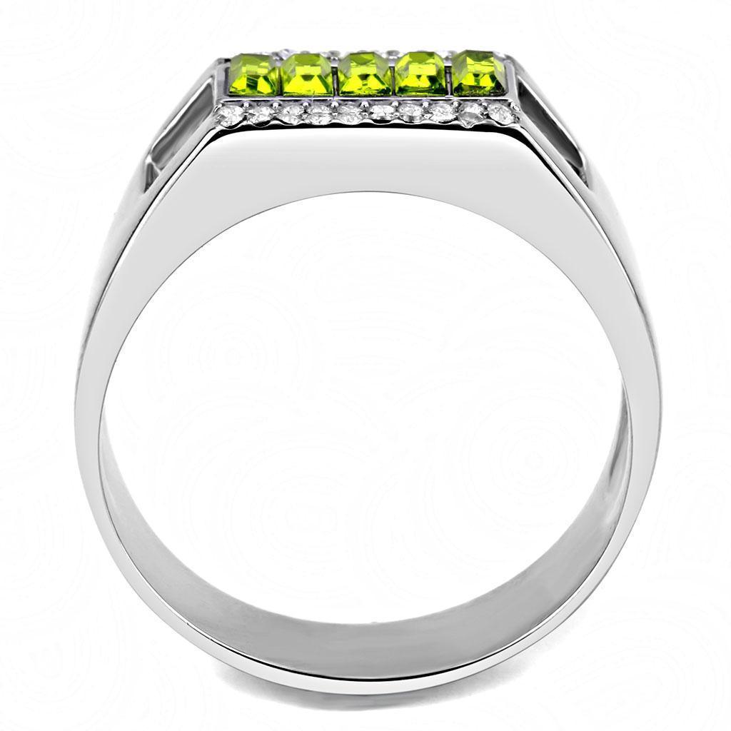 Mens Ring Olivine Color Stainless Steel Ring with Top Grade Crystal - Jewelry Store by Erik Rayo
