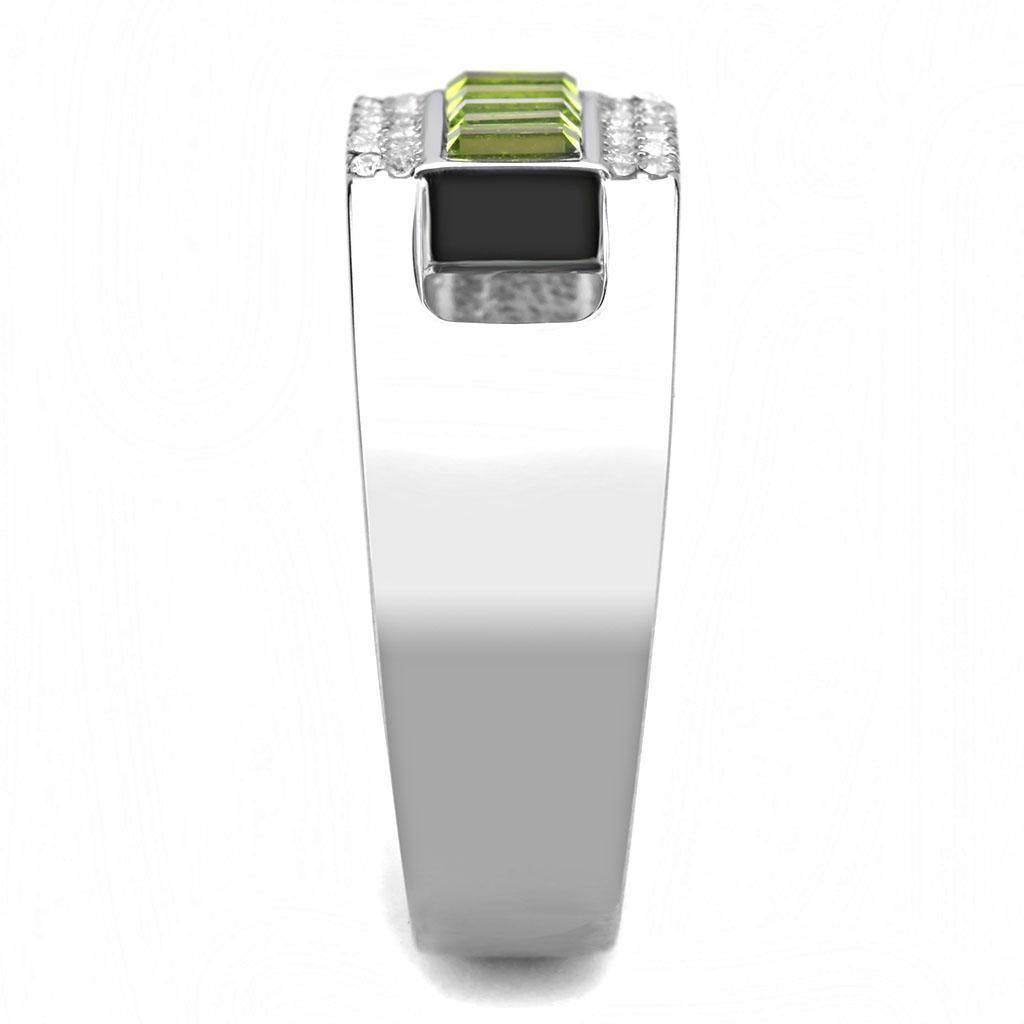 Mens Ring Olivine Color Stainless Steel Ring with Top Grade Crystal - Jewelry Store by Erik Rayo