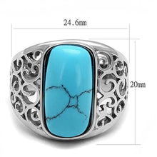 Load image into Gallery viewer, Mens Ring Oval Turquoise 316L Stainless Steel Ring in Sea Blue - Jewelry Store by Erik Rayo
