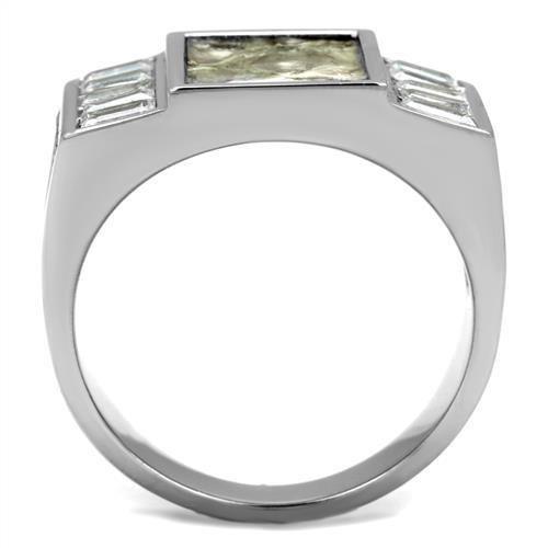 Mens Ring Rectagular Marble Grey White Stainless Steel Ring with AAA Grade CZ in Clear - Jewelry Store by Erik Rayo