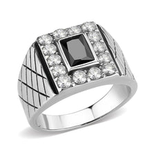 Load image into Gallery viewer, Mens Ring Rectangle Squared Stainless Steel Ring with AAA Grade CZ in Jet - Jewelry Store by Erik Rayo
