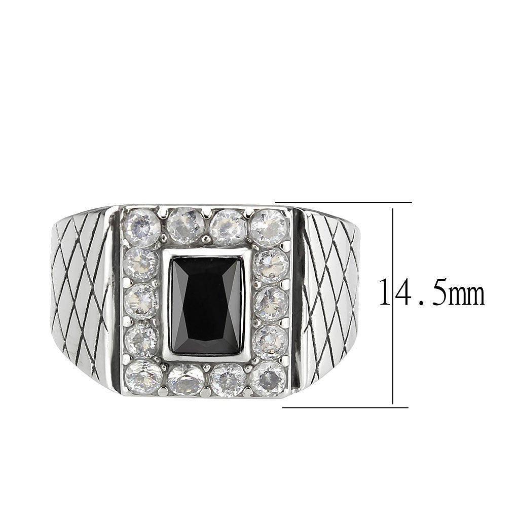 Mens Ring Rectangle Squared Stainless Steel Ring with AAA Grade CZ in Jet - Jewelry Store by Erik Rayo