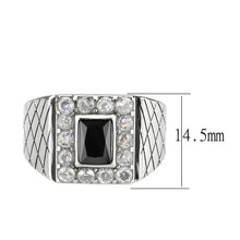 Load image into Gallery viewer, Mens Ring Rectangle Squared Stainless Steel Ring with AAA Grade CZ in Jet - Jewelry Store by Erik Rayo
