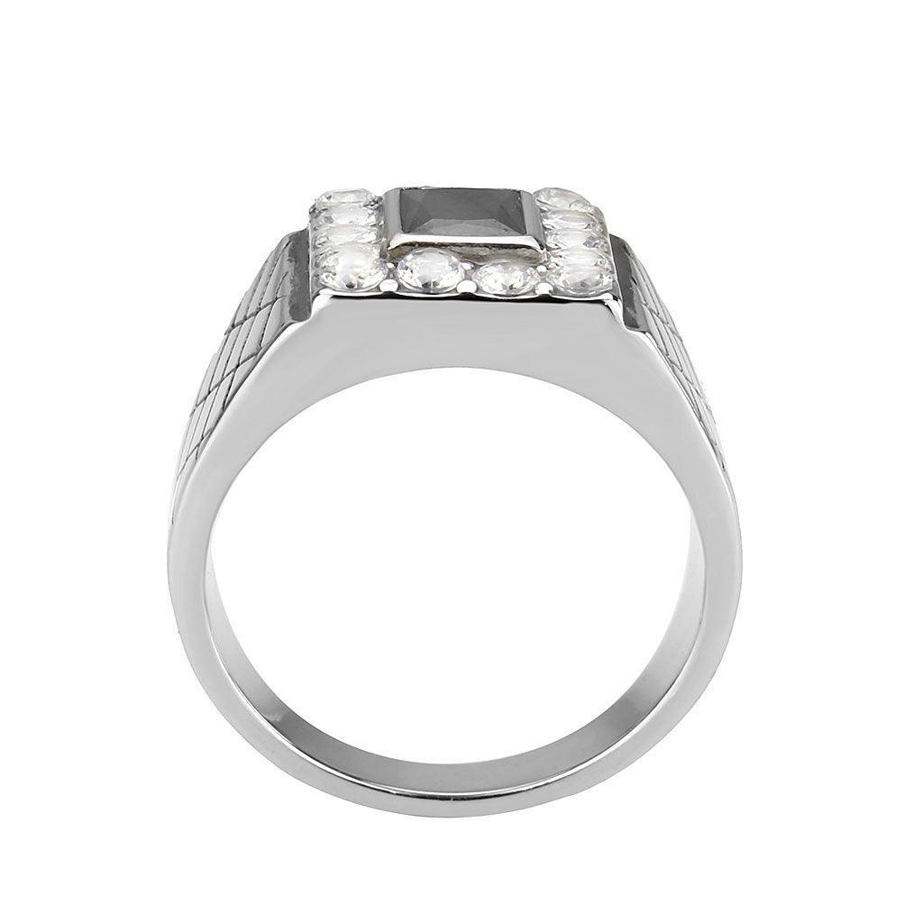 Mens Ring Rectangle Squared Stainless Steel Ring with AAA Grade CZ in Jet - Jewelry Store by Erik Rayo