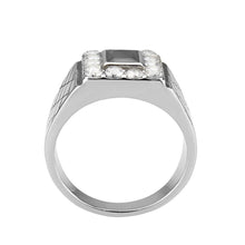 Load image into Gallery viewer, Mens Ring Rectangle Squared Stainless Steel Ring with AAA Grade CZ in Jet - Jewelry Store by Erik Rayo
