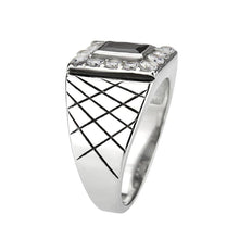 Load image into Gallery viewer, Mens Ring Rectangle Squared Stainless Steel Ring with AAA Grade CZ in Jet - Jewelry Store by Erik Rayo
