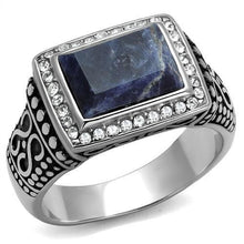 Load image into Gallery viewer, Mens Ring Rectangular Blue Stainless Steel Ring with Semi-Precious Sodalite in Capri Blue - Jewelry Store by Erik Rayo
