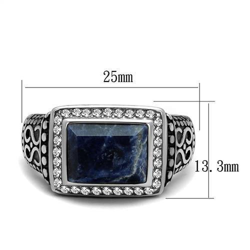 Mens Ring Rectangular Blue Stainless Steel Ring with Semi-Precious Sodalite in Capri Blue - Jewelry Store by Erik Rayo