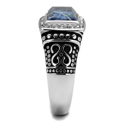 Mens Ring Rectangular Blue Stainless Steel Ring with Semi-Precious Sodalite in Capri Blue - Jewelry Store by Erik Rayo