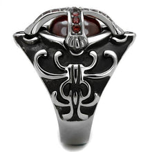 Load image into Gallery viewer, Mens Ring Red Cross Stainless Steel Ring with AAA Grade CZ in Garnet - Jewelry Store by Erik Rayo
