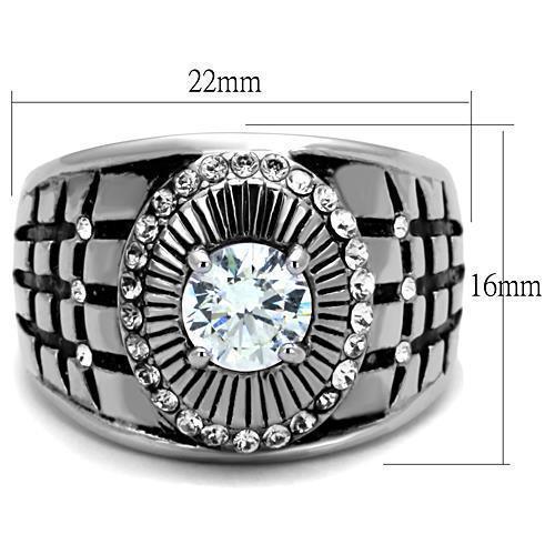Mens Ring Round Cut Large Stainless Steel Ring with AAA Grade CZ in Clear - Jewelry Store by Erik Rayo